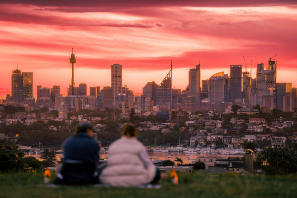 Couple in Sydney watching sunset