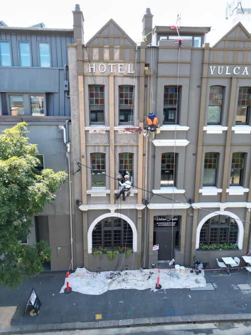 The Vulcan Hotel facade painting